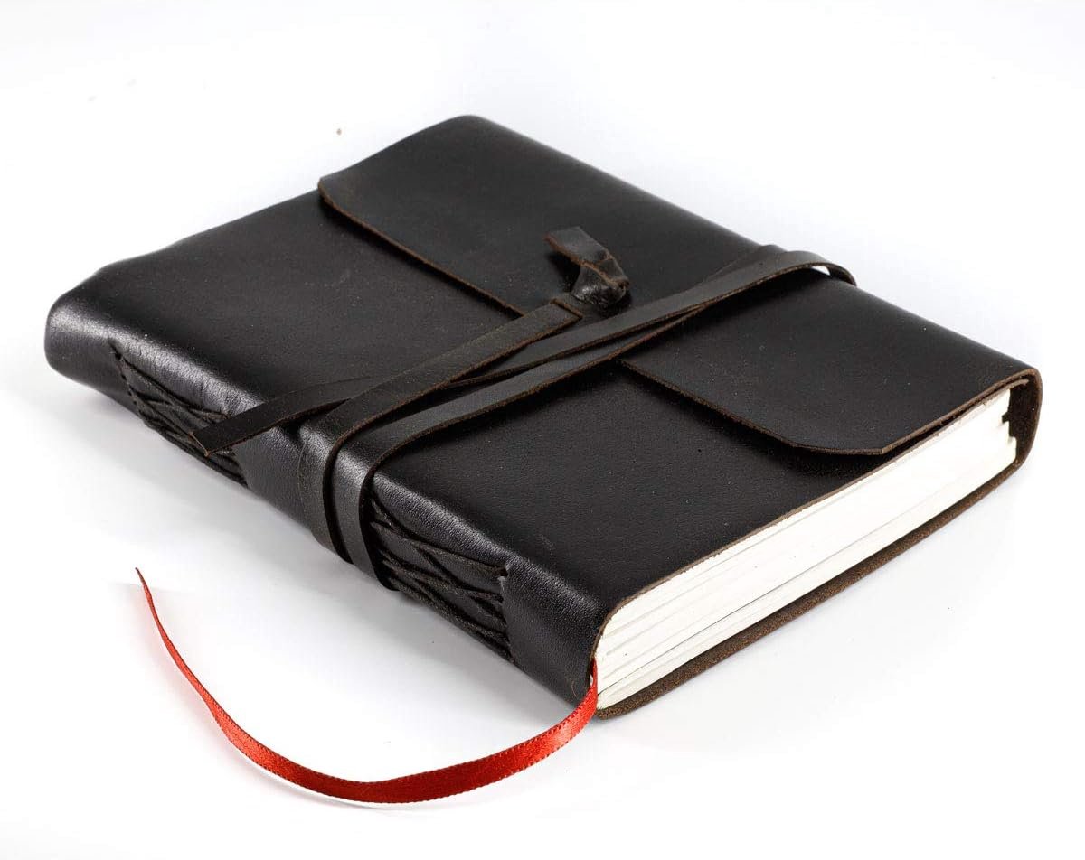 SnelShoppen - Handgemaakt Leren Dagboek / Notitieboek / Gebonden Dagelijkse Notepad voor Mannen en Vrouwen - Lege Bladzijden - 120 Vellen - 8 x 6 Inch