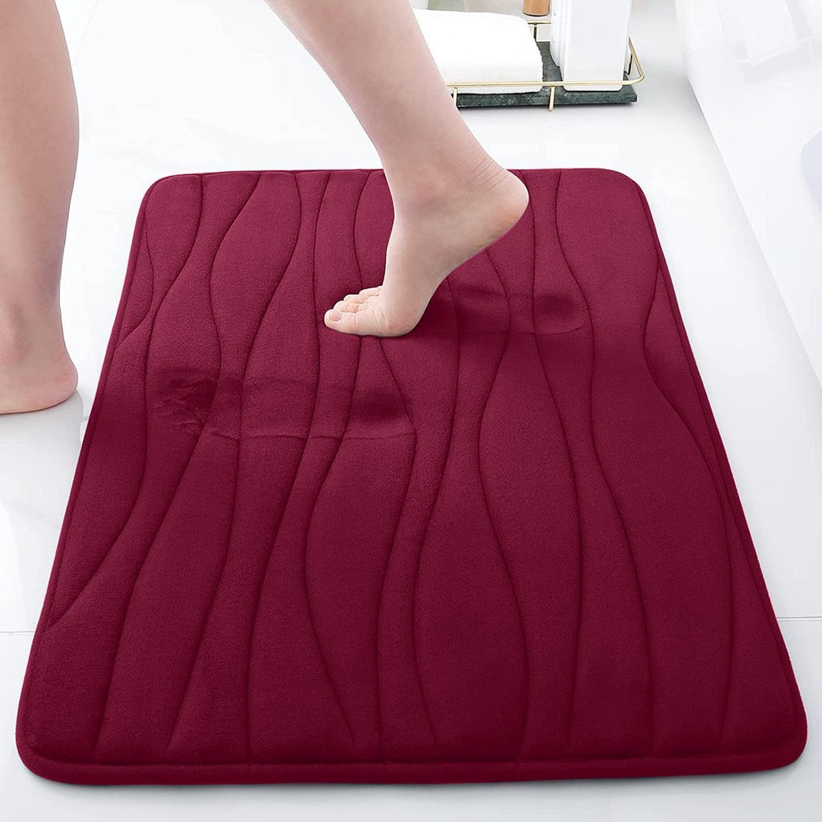 SnelShoppen - Memory Foam Badmat 50 x 76 cm, Zacht, Absorberend, Wasbaar, Anti-slip, Wijnrood, Microvezel Coral Velvet voor Badkamer, Keuken, Douche