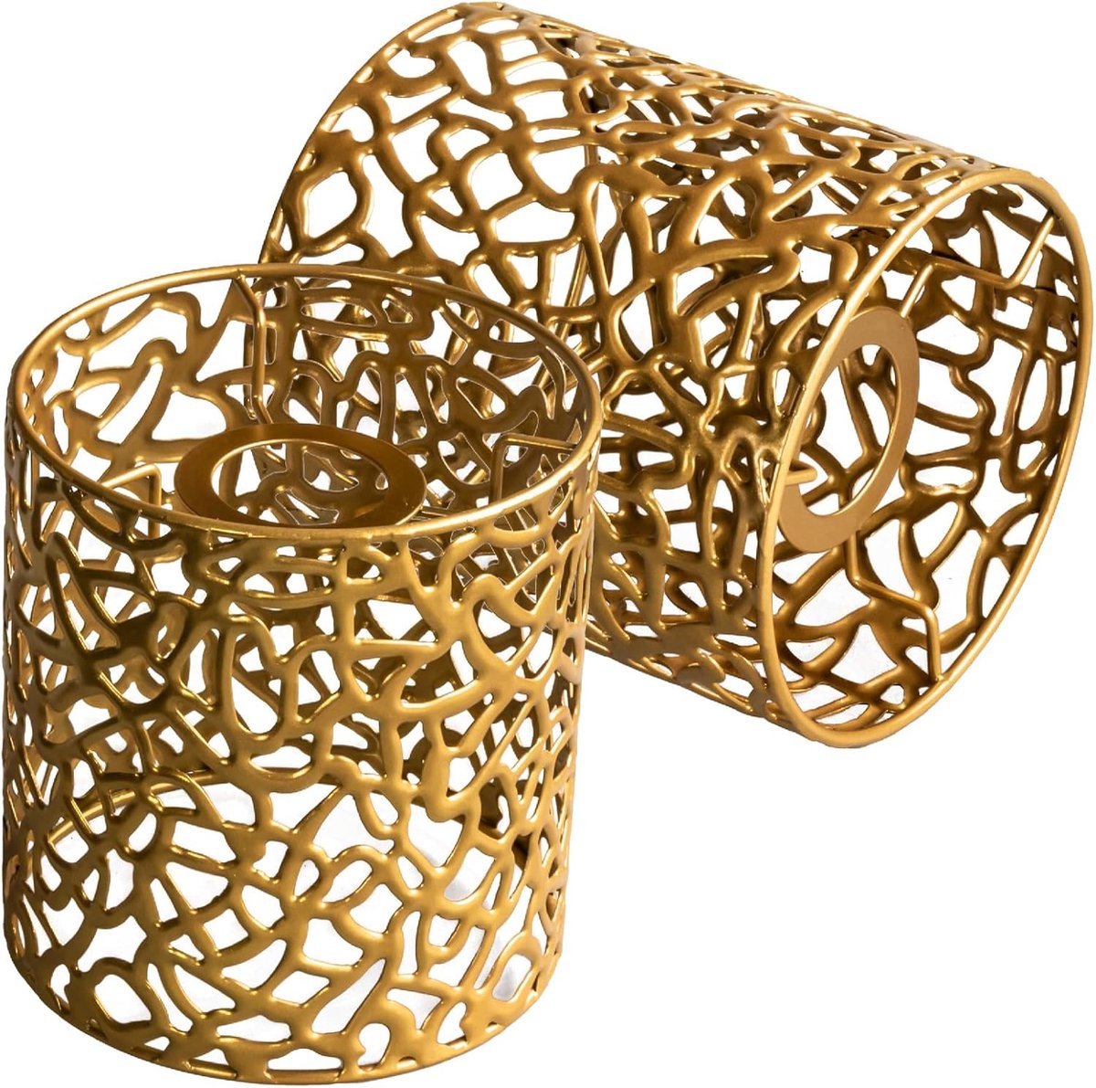 SnelShoppen - Set van 2 Metalen Lampenkappen E27/E14 Goud, Decoratieve Hanglamp en Staande Lamp Kappen met Opengewerkt Design in Industriële Vintage S