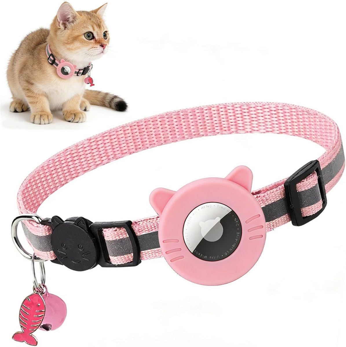 SnelShoppen - Roze kattenhalsband met siliconen bescherming, reflecterende strap, veiligheidssluiting en bel, verstelbare lengte, geschikt voor kitten