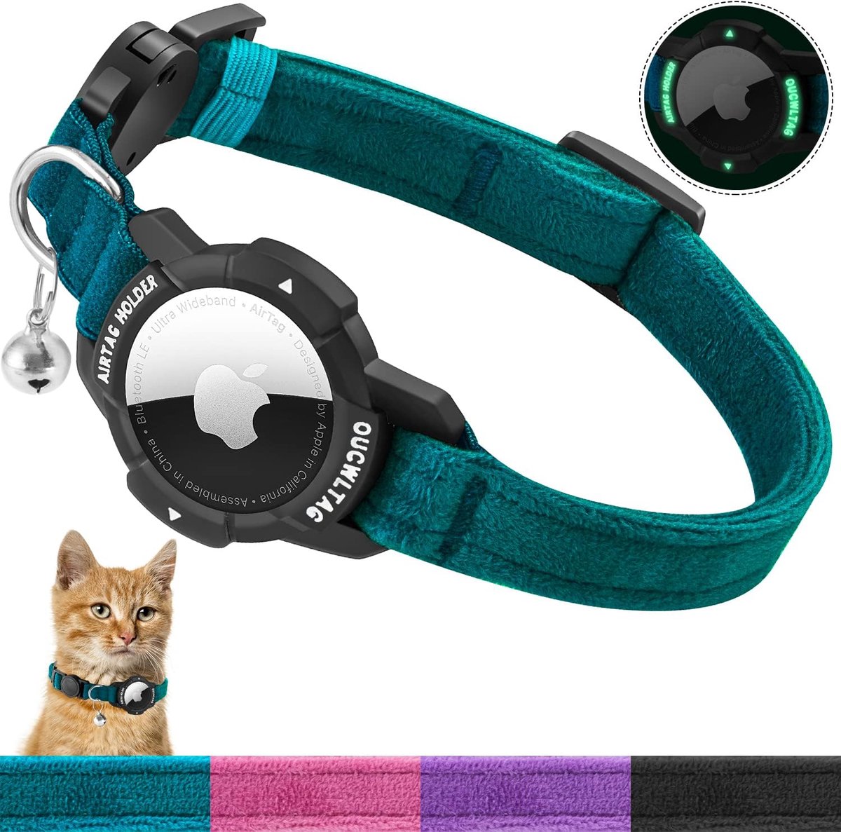 SnelShoppen - Luminous AirTag Kattenhalsband met Veiligheidsclip en Elastische Band (23-33 cm, Koninklijk Blauw) - Ideaal voor Huisdieren, Veiligheid