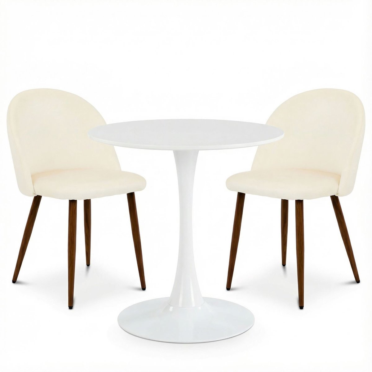 Eethoek LOIRE/NAVIA met ronde tafel en 2 stoelen – Wit/crèmewit