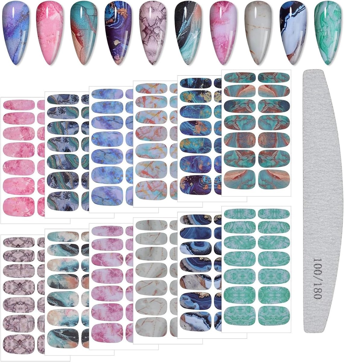 SnelShoppen - Marble Nail Art Strips Wraps - 12 Full Wraps Nagel Stickers - Zelfklevende Marmer Design Decals voor Pedicure - DIY Nagelkunst voor Vrou