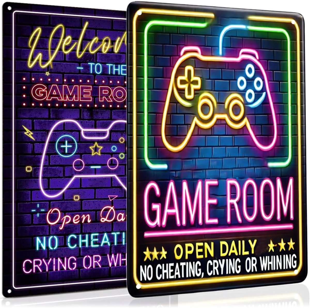 SnelShoppen - Neon Effect Plate Sign 2 Stuks Wanddecoratie voor Slaapkamer, Gamer Bar en Feest - Imitatie Neon Licht voor Gamers en Tieners - Duurzaam