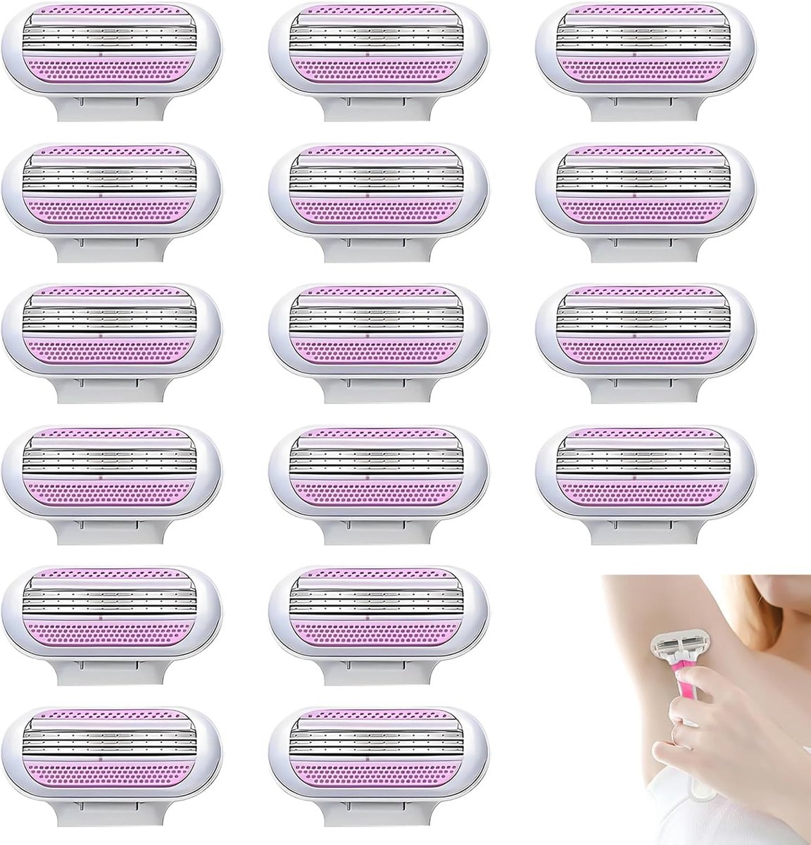 SnelShoppen - Vervangbare Scheermesjes voor Dames, 3-Voudig Scheersysteem, Vochtstrip voor Gevoelige Huid, Langdurige Scherpte voor Alle Huidtypes, 4