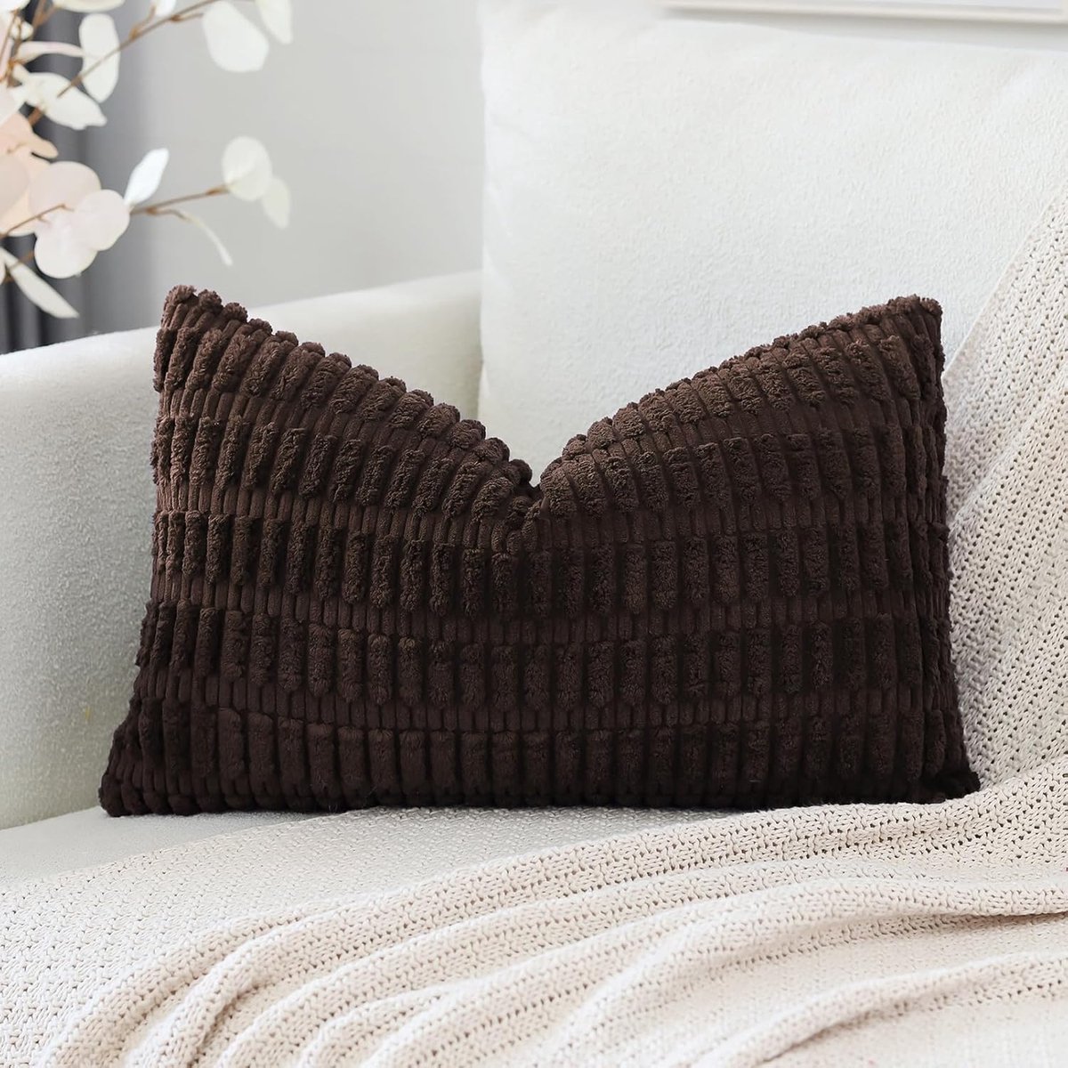 SnelShoppen - Boho Sierkussensloop Gestreept Effen Donkerbruin 40 x 60 cm - Zachte Sofakussens voor Woonkamer Slaapkamer Decoratie