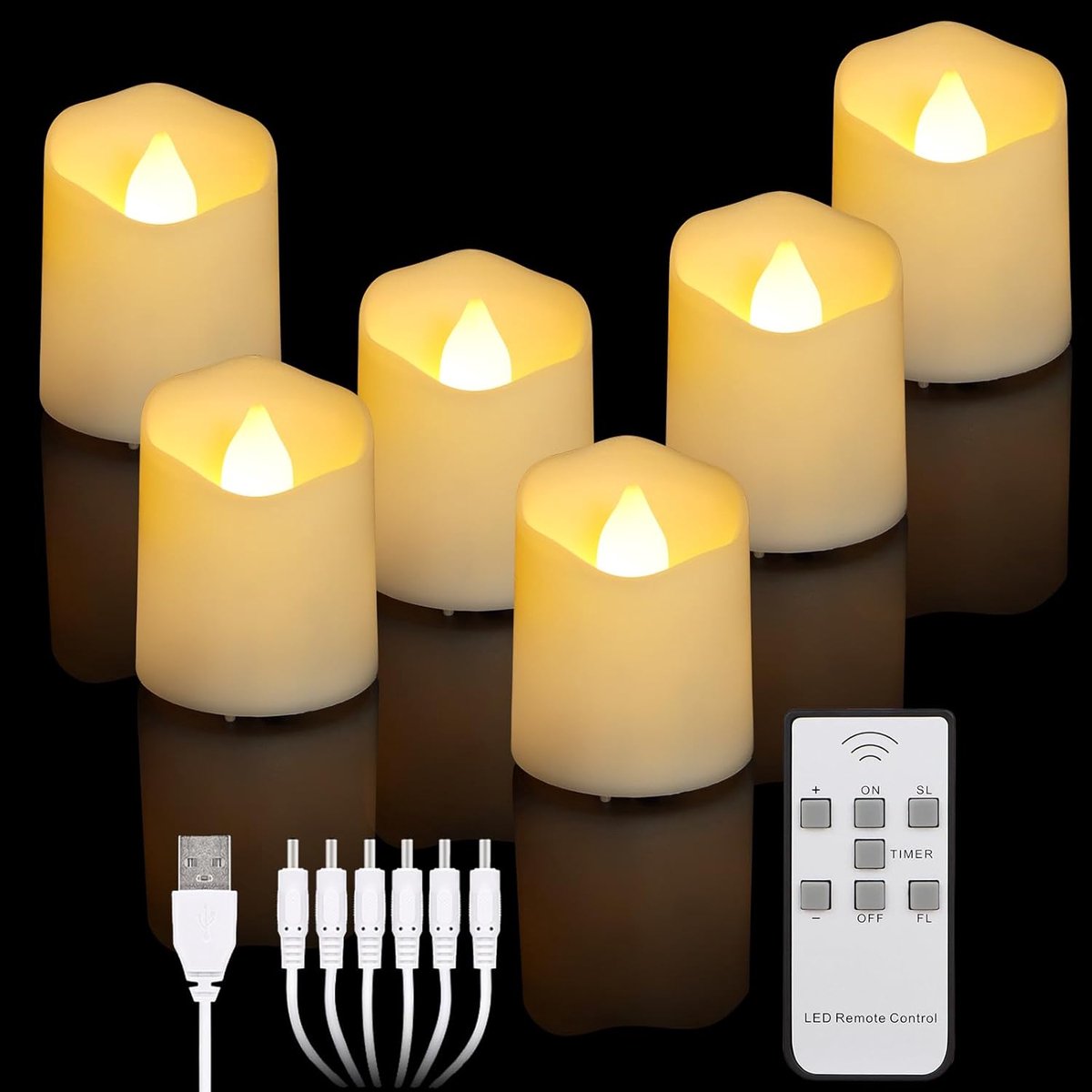 SnelShoppen - Oplaadbare LED Theelichten met Afstandsbediening, Timer, Flickering Warm Wit, Dimbaar, 10 Stuks, Decoratie voor Feest, Kerst, Halloween,