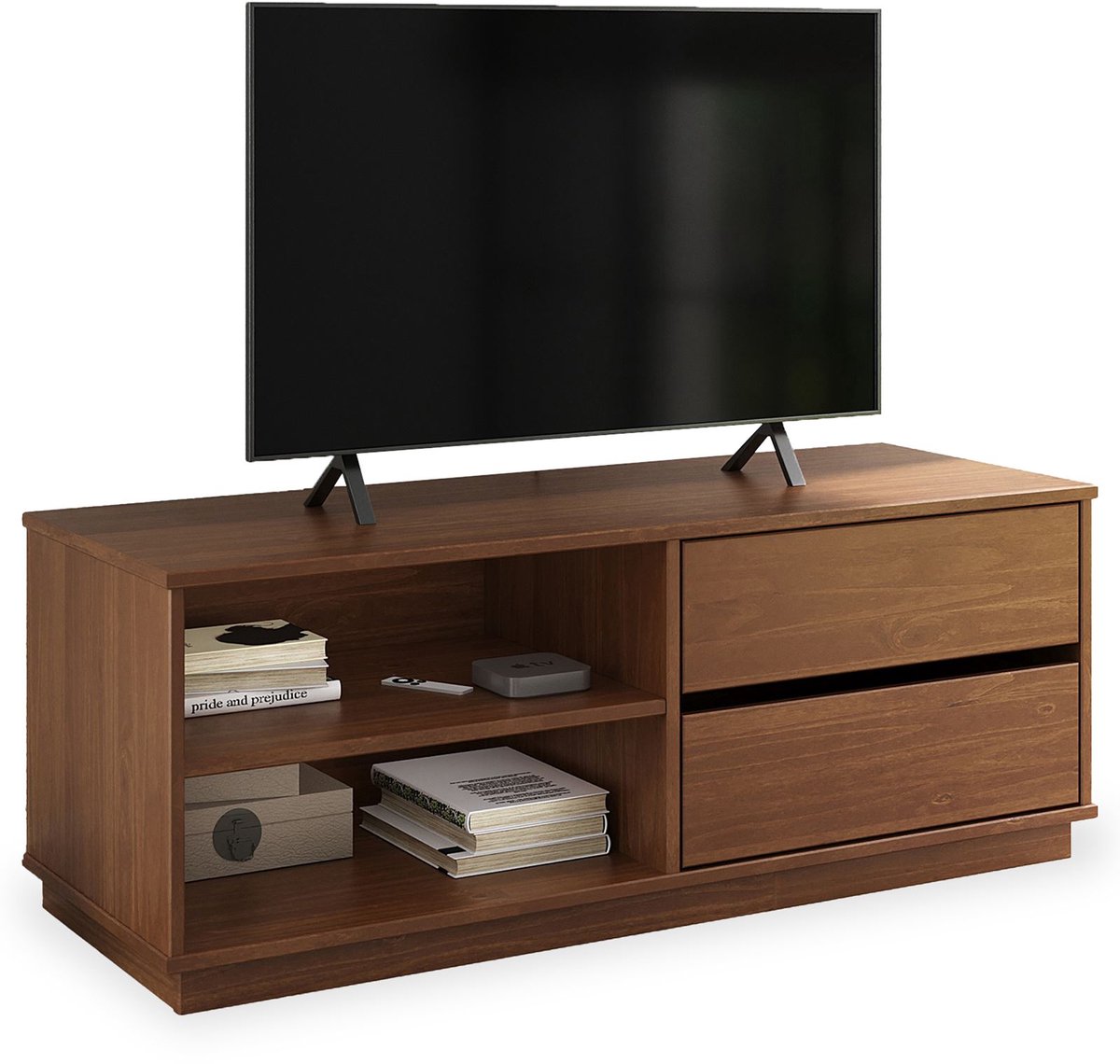 Lowboard MAITE 110 cm van massief hout met 2 lades – afwerking in kastanje