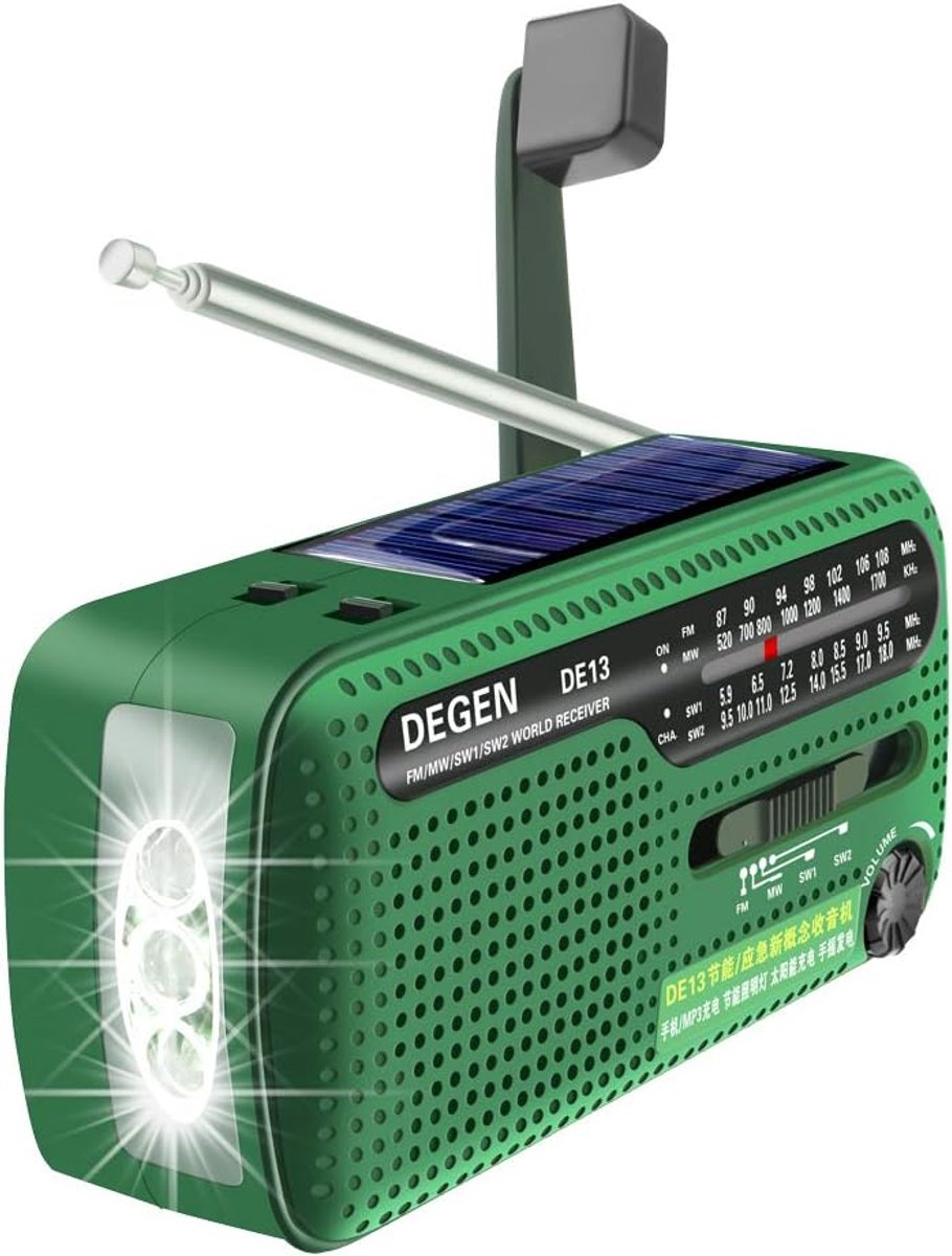 SnelShoppen - Draagbare Solar Radio met Handcrank, AM FM SW, Powerbank, LED Zaklamp, SOS Alarm en USB Telefoonoplader voor Camping, Hiking en Noodsitu