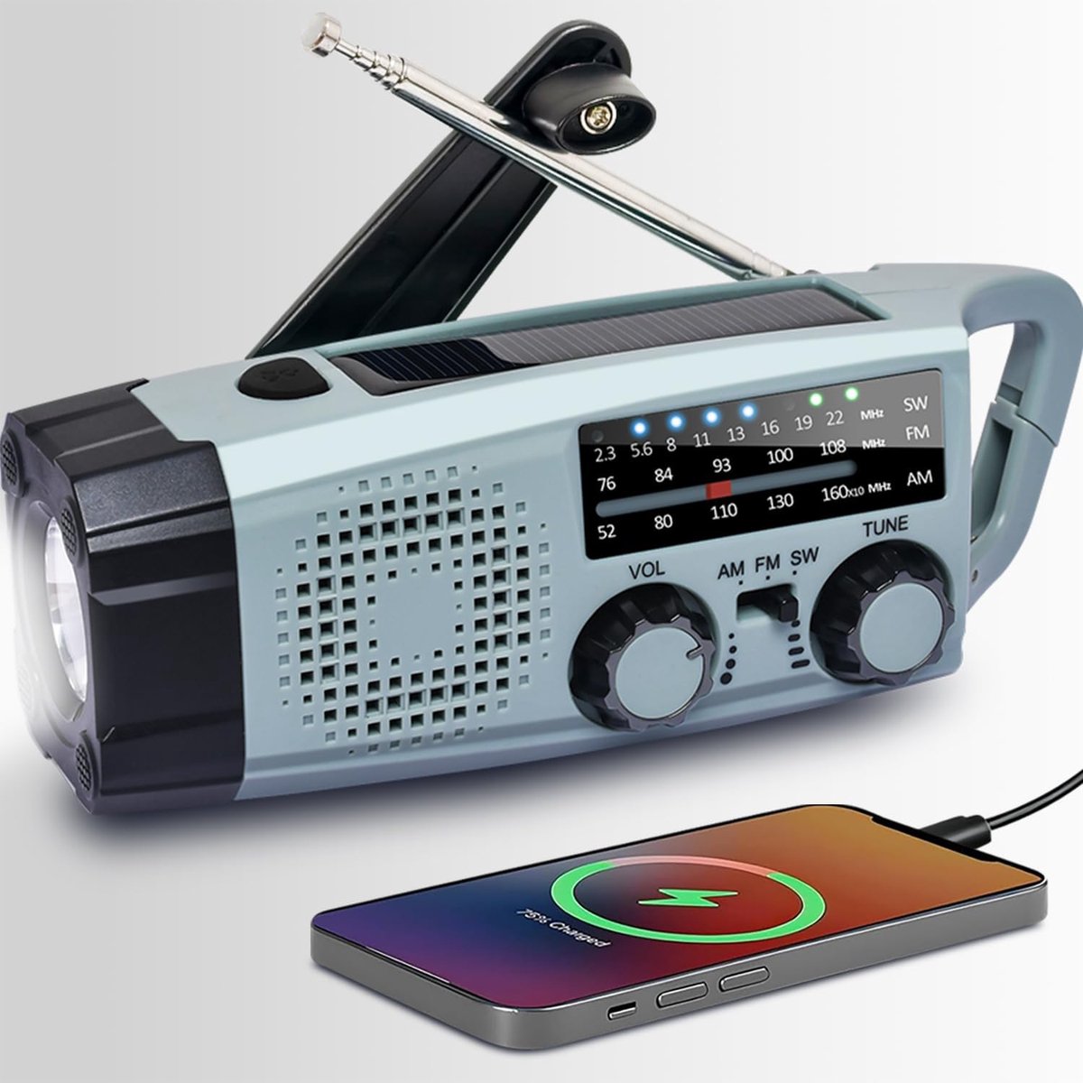 SnelShoppen - Solar Emergency Radio Dynamo met SOS Flashlight, FM/AM, Weeralarm, USB Oplaadbaar, Draagbaar voor Camping, Outdoor en Noodsituaties