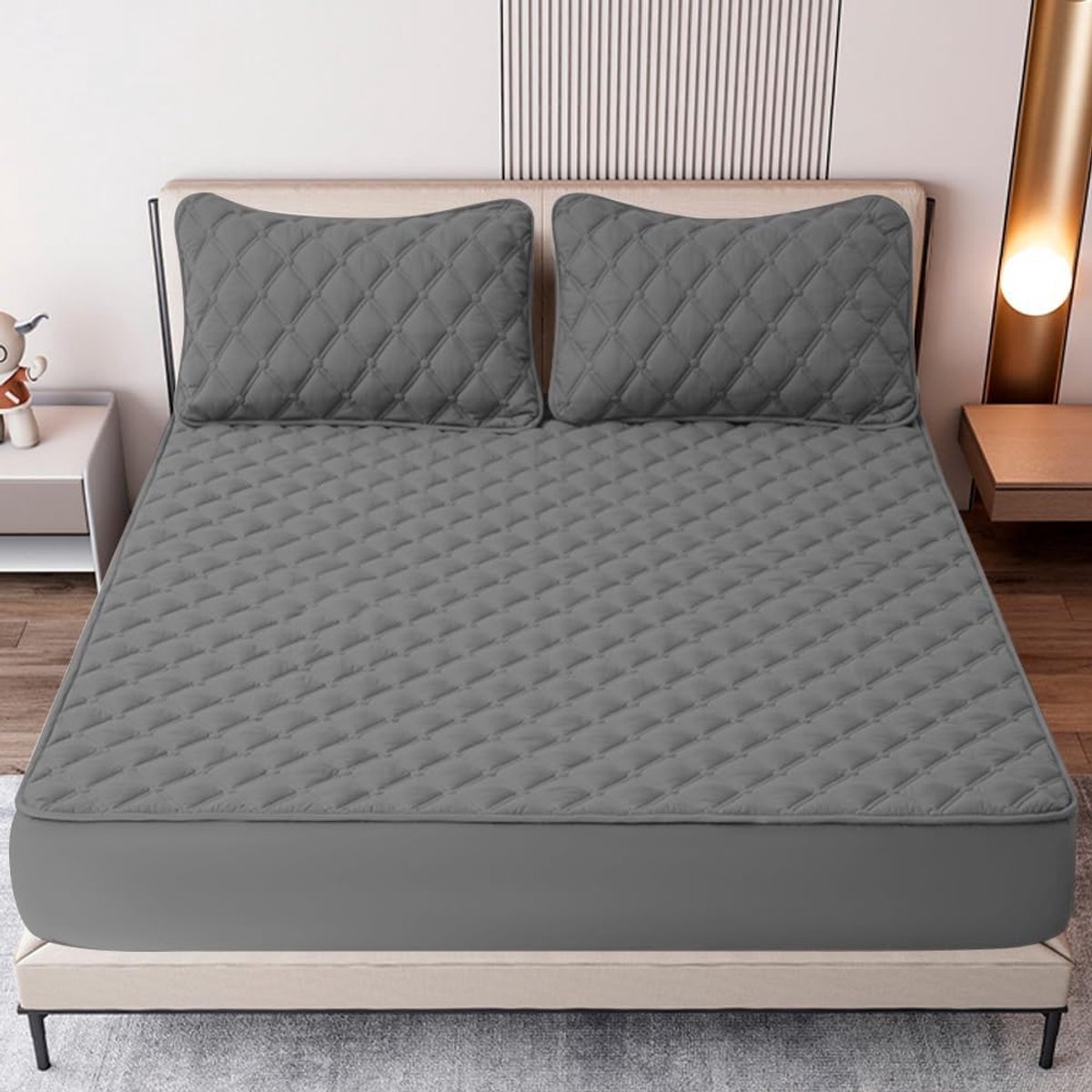 SnelShoppen - Waterproof Matrasbeschermer 180x200 cm - Ademend Fitted Sheet - Wasbare Donkergrijze Matraskap - Ideaal voor Diepe Slaap en Veiligheid