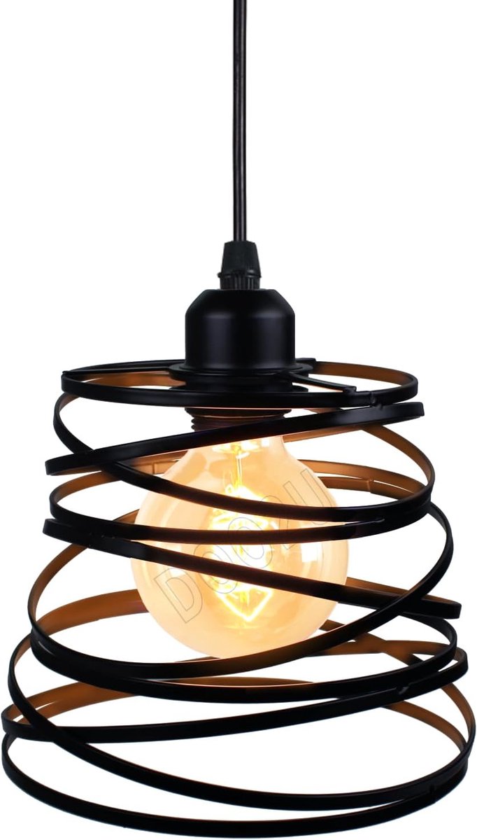 SnelShoppen - Industrial Retro Hanglamp Ø 20 cm, Vintage Chandelier Lampenkap van Metaal voor Plafondverlichting E27 met Verstelbare Touw, Zwart voor