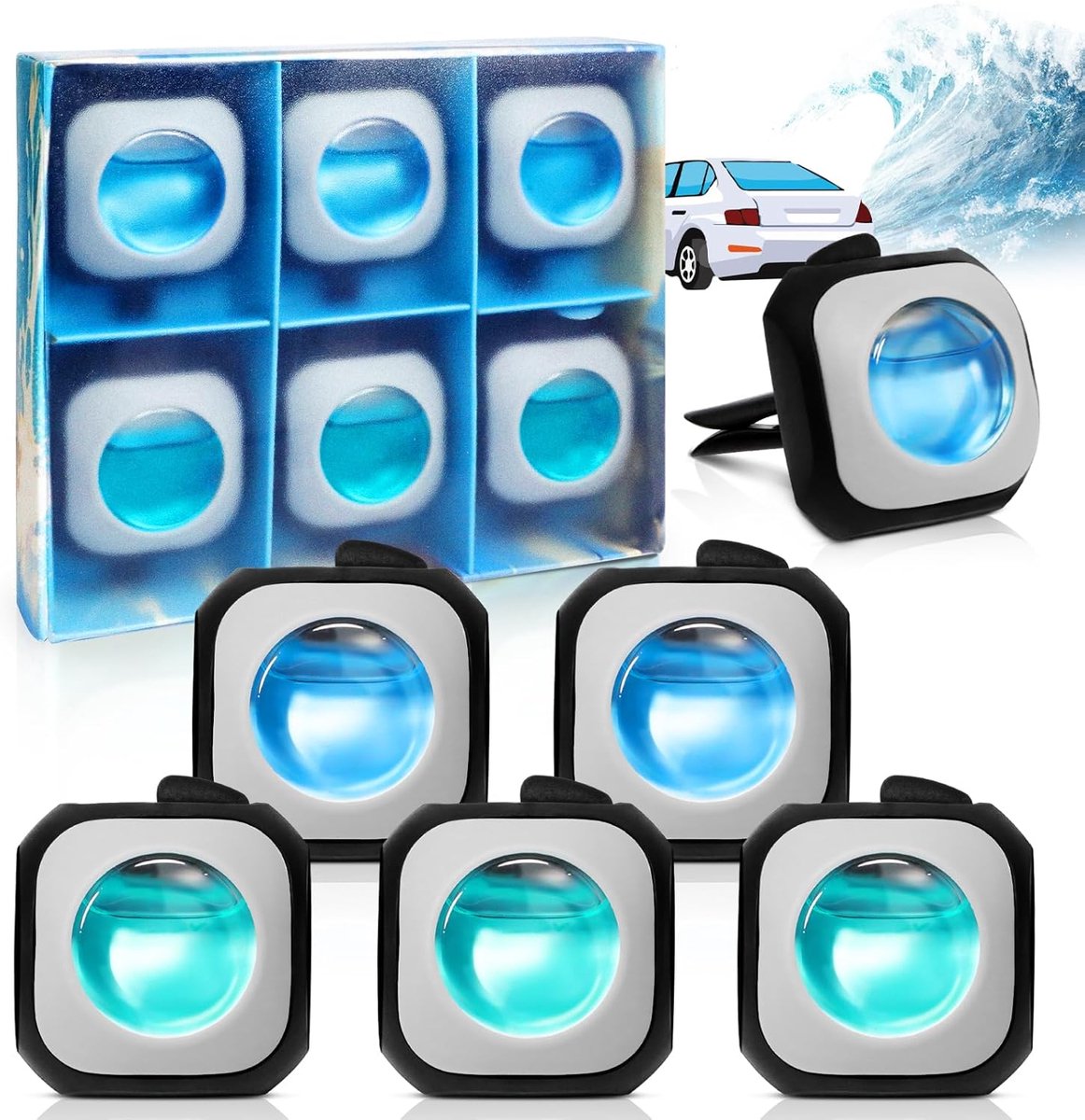 SnelShoppen - Auto Luchtverfrisser Set - 6 Stuks - Nieuwe Auto Geur & Zee Bries - 2,5ml per Clip - Frisse Geuren voor in de Auto - Ideaal voor dagelij