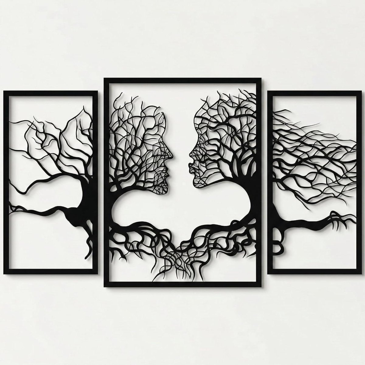Metalen Muurdecoratie - Boom Leven - Woonkamer Verfraaien - Zwevend 3D Effect - 179x105cm - Mat Zwart
