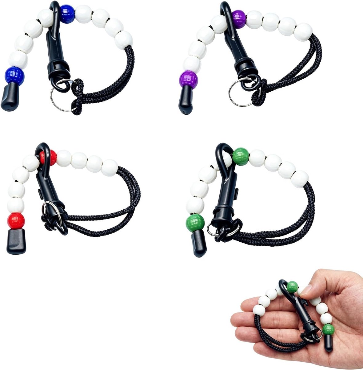 SnelShoppen - 4 Stuks Golf Slagenteller met Kralen - Draagbare Scorecounter in Rood, Groen, Blauw en Paars - 30 cm Lange Scoreketting voor Heren en Da