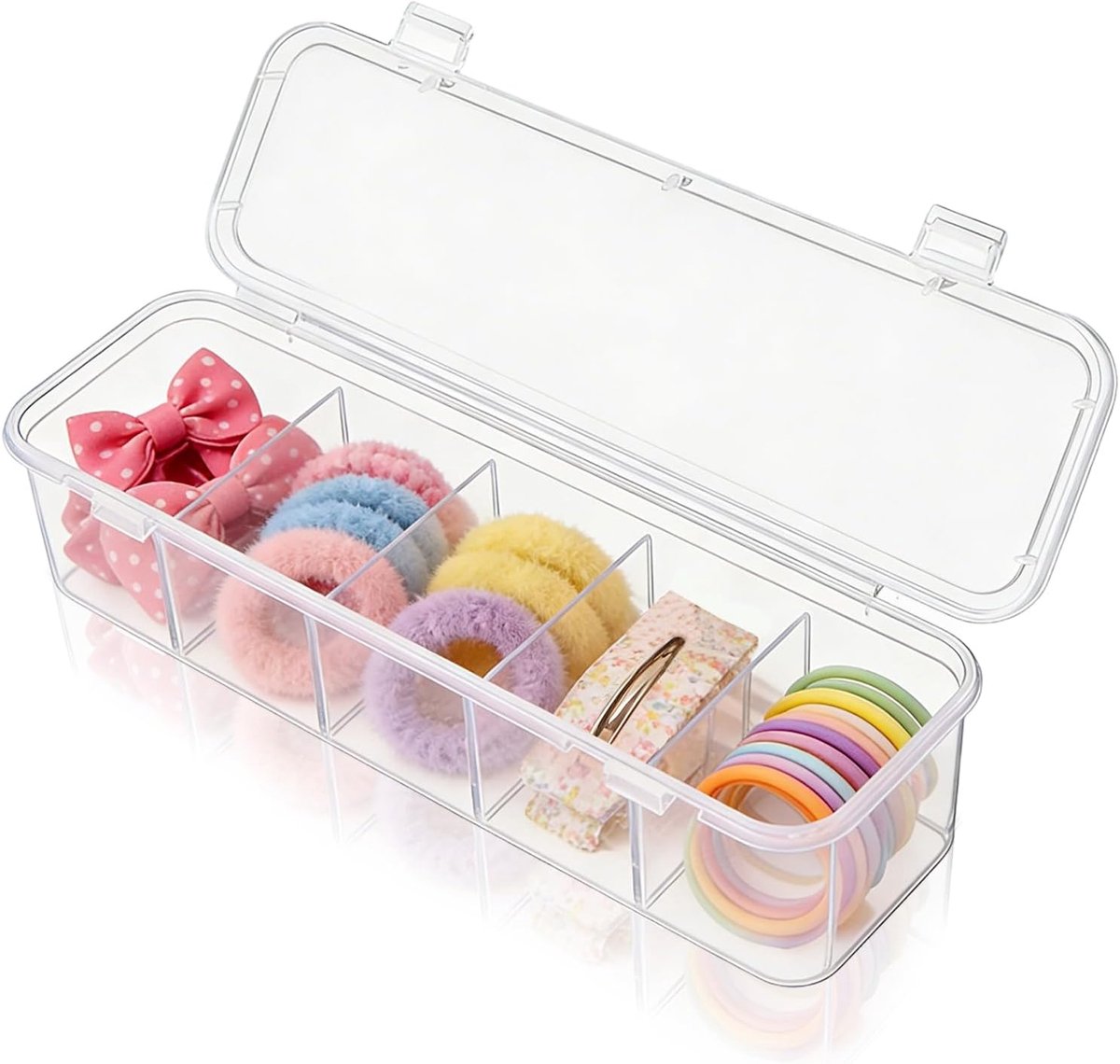 SnelShoppen - Haaraccessoires Organizer voor Meisjes, 5 Compartimenten, Multifunctionele Transparante Opbergdozen voor Haarspelden, Haarklemmen, Badka