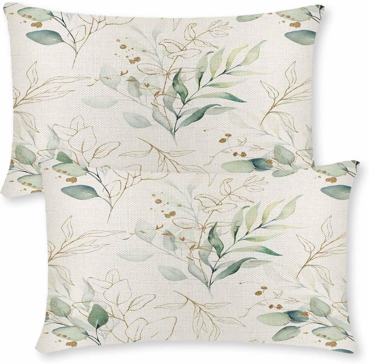 SnelShoppen - Spring Cushion Cover 30 x 50 cm - Rectangular Eucalyptus Kussenhoes - Groen Bladeren Watercolor - Buiten en Binnen - Decoratieve Kussenh