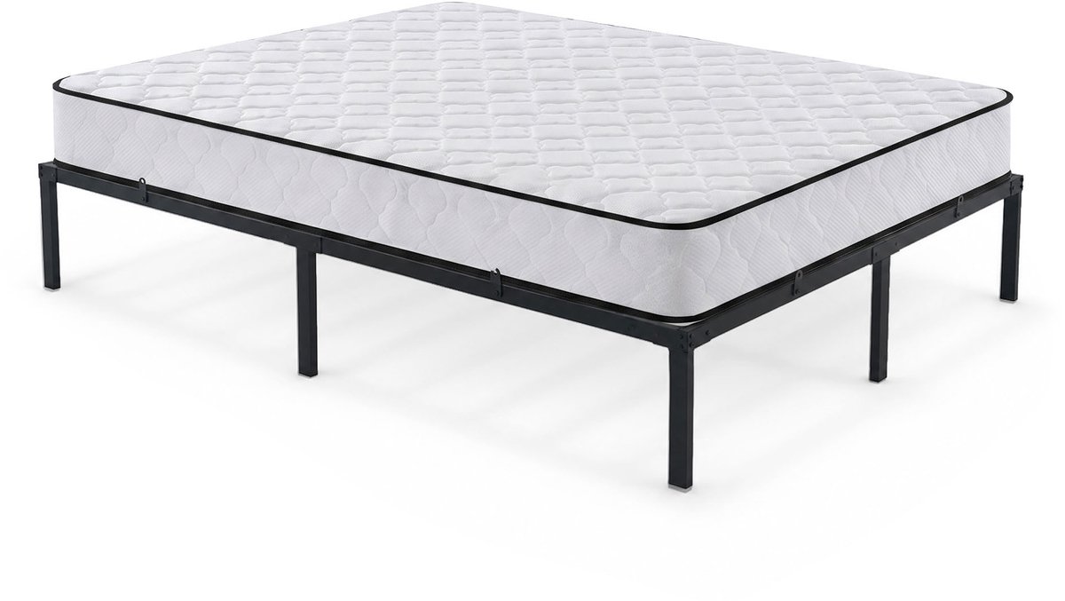 Akord Metalen Bed / met Matras / 140x200 cm / Opklapbaar Logeerbed / Metalen Lattenbodem / 9 Poten / 20 Latten/ Zwart