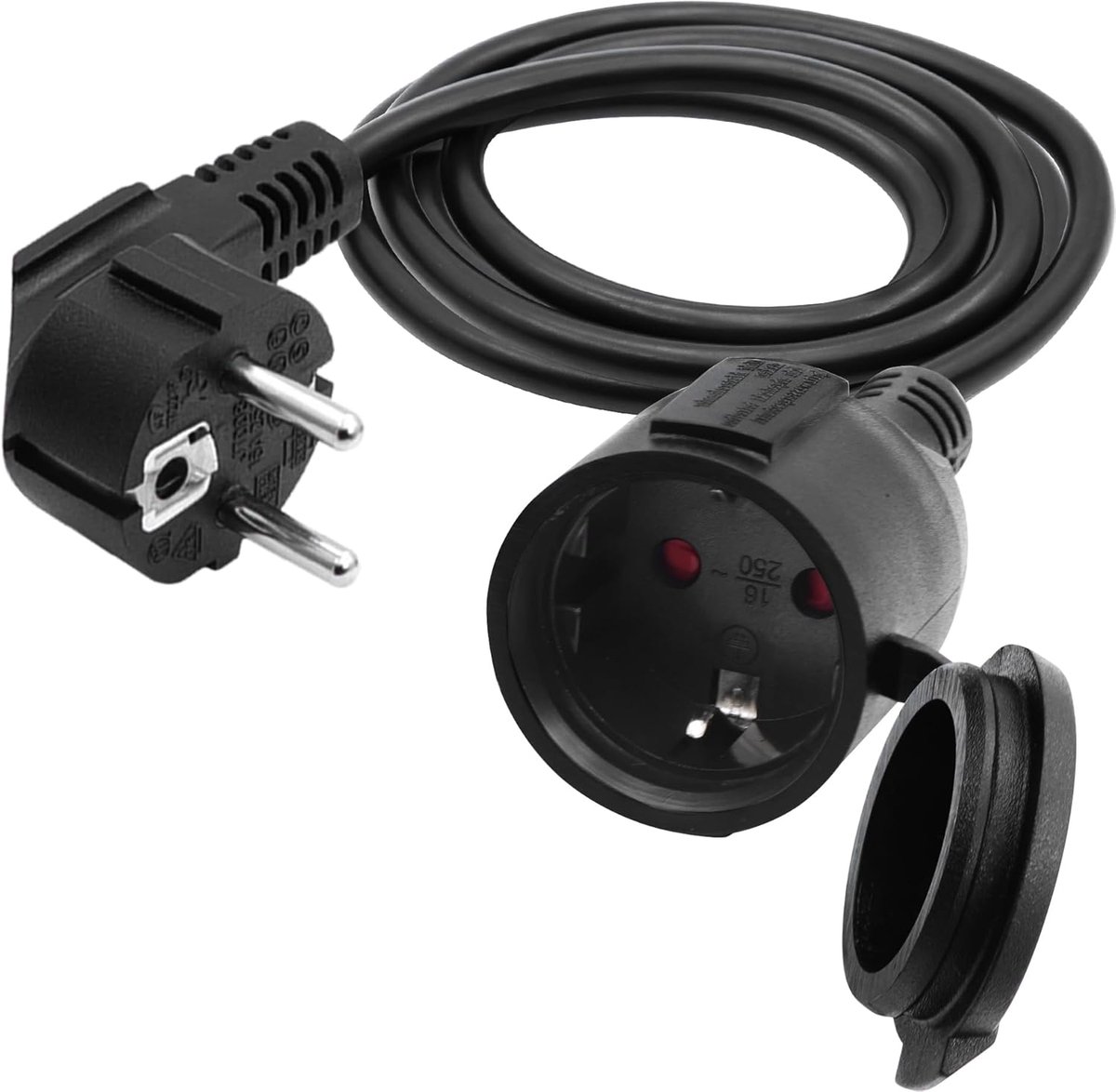 SnelShoppen - Elektrische Verlengkabel Buiten met Schuko-stekker 90° - 2m AC Extension 3x1,5mm² - 16A 250V - IP44 - Tuin, Feest, Kantoor