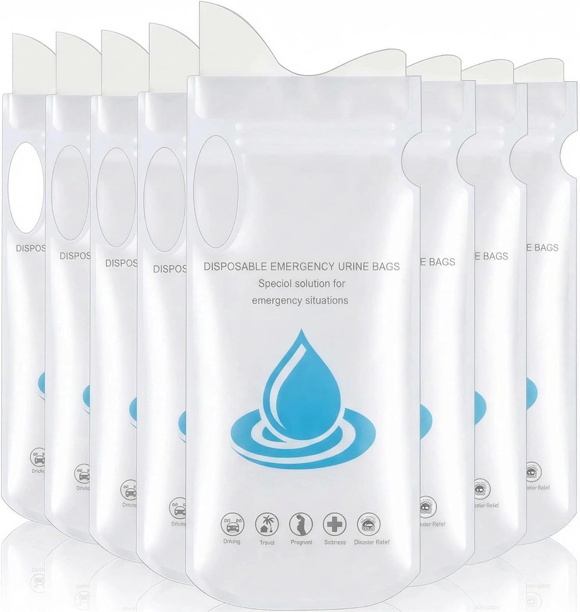SnelShoppen - Pack van 8 Wegwerp Urinezakken, Draagbare Noodurinaal met Gel en Handvat voor Reizen, Kamperen en Auto (700ml)
