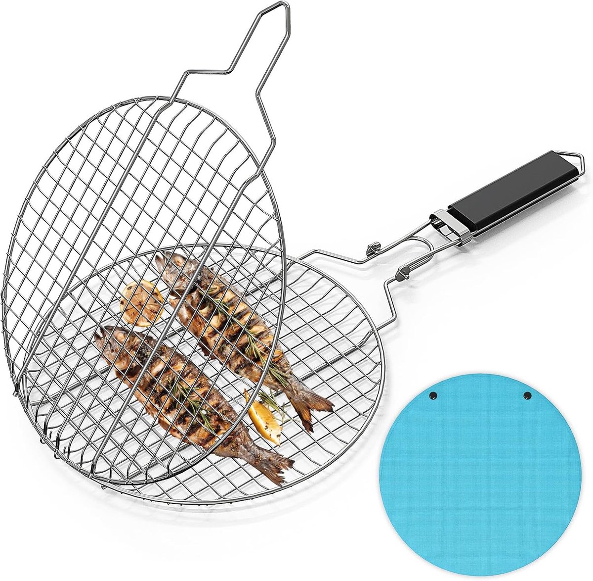 SnelShoppen - Portable BBQ Grill Basket - RVS Grillmand voor Vis, Groenten en Garnalen met Verwijderbare Handgreep - Ideaal voor Buiten, Tuin en Campi