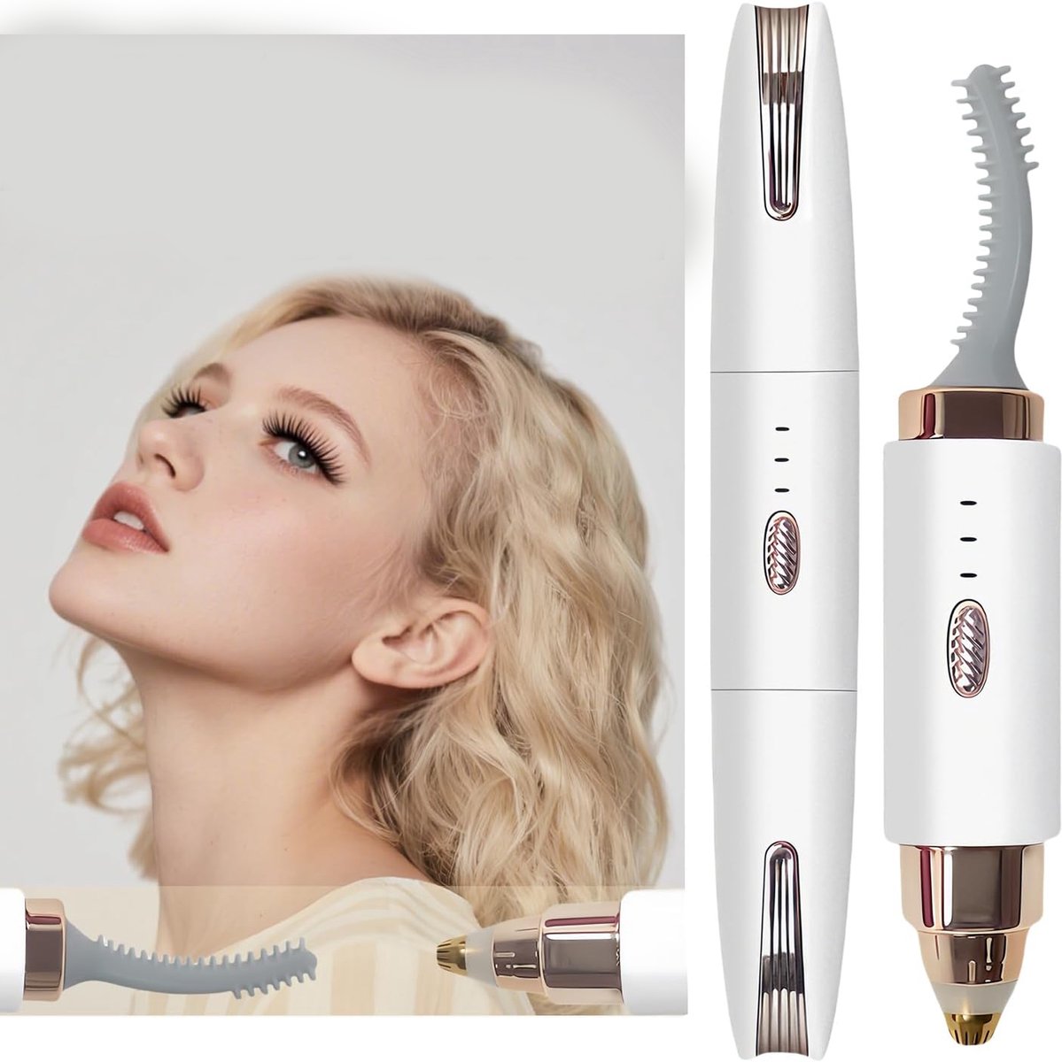 KZQ 2-in-1 elektrische wimperkruller en wenkbrauwtrimmer - USB-oplaadbaar - Snel opwarmen in 6 seconden - Anti-brand ontwerp - Perfect cadeau voor dames - Wit