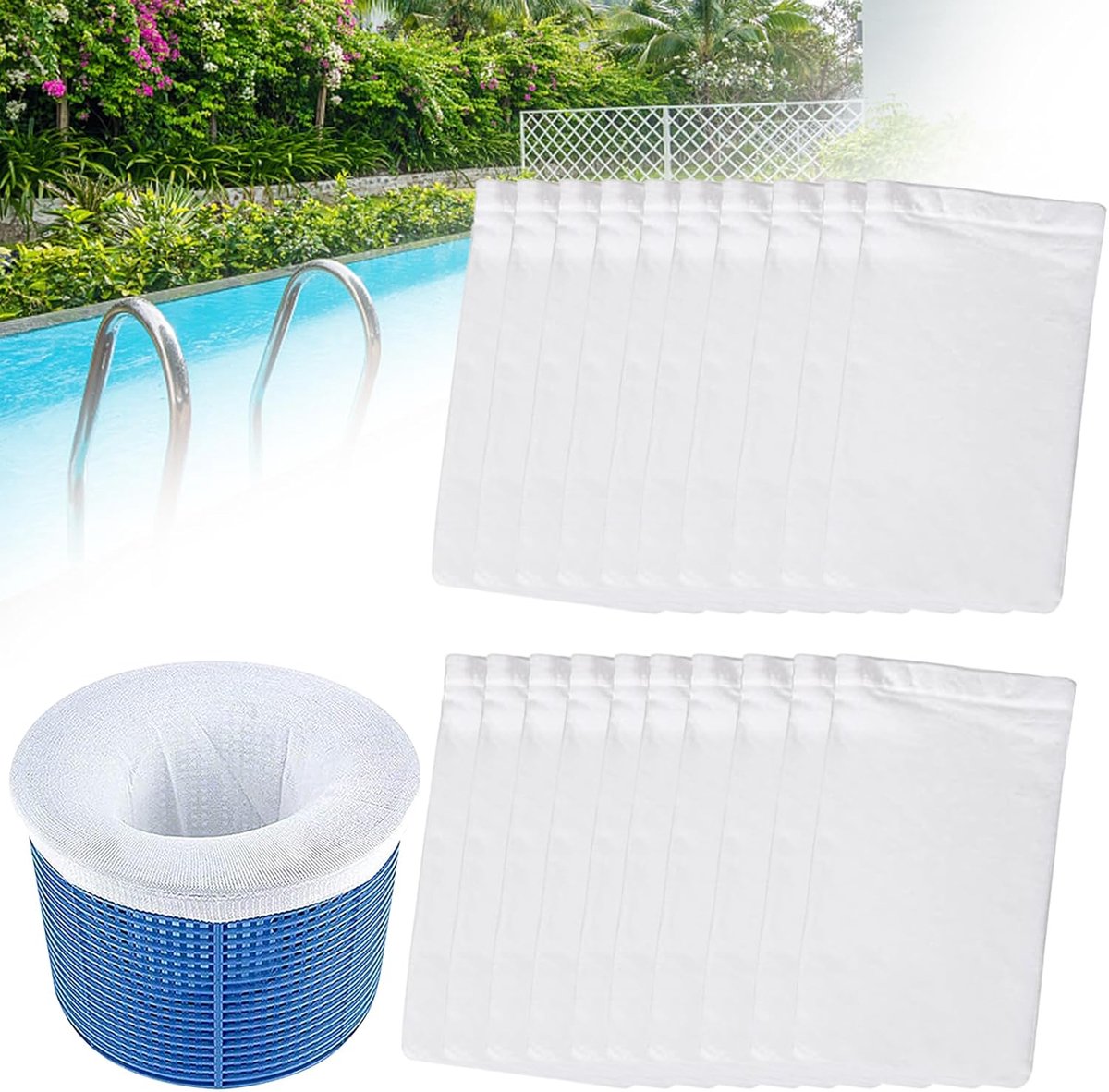 SnelShoppen - 20 Stuks Zwembad Filter Saver Sokken, Herbruikbare Nylon Filter Sokken, Ultra Fijn Gaas voor Effectieve Verwijdering van Haren, Bladeren
