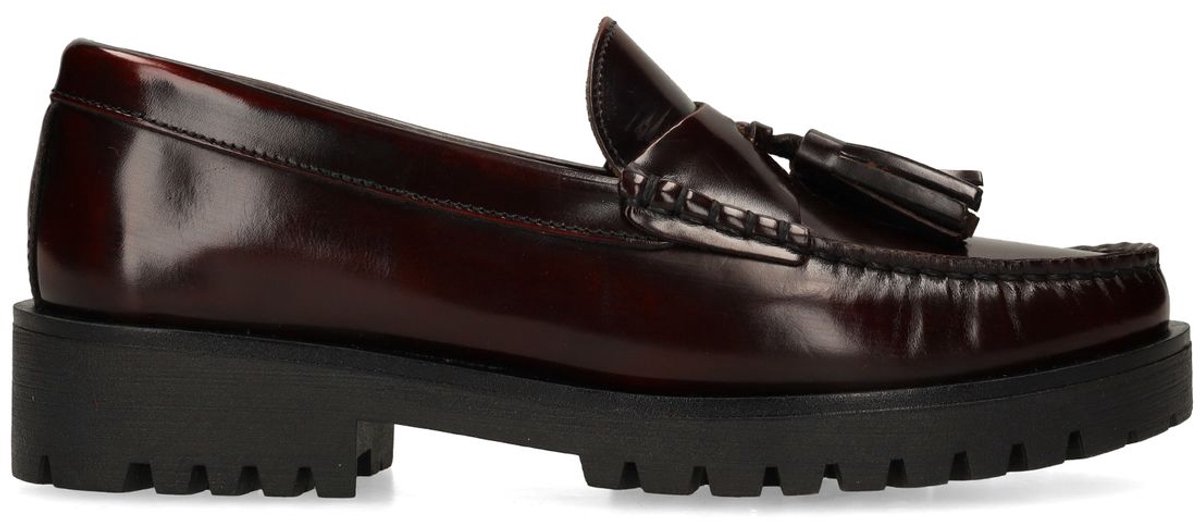 Manfield - Dames - Bordeaux leren loafers met kwastjes - Maat 39