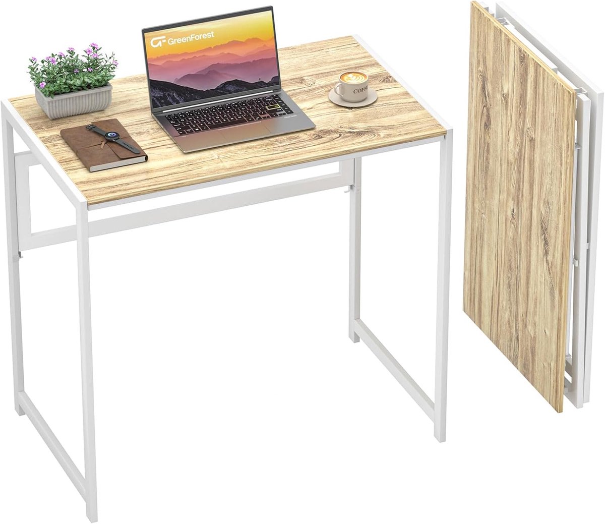 SnelShoppen - Vouwbare Bureau 80x48cm, Ruimtebesparende Werkplek zonder Montage, Beige, Ideaal voor Thuiswerk, Gaming en Kinderen