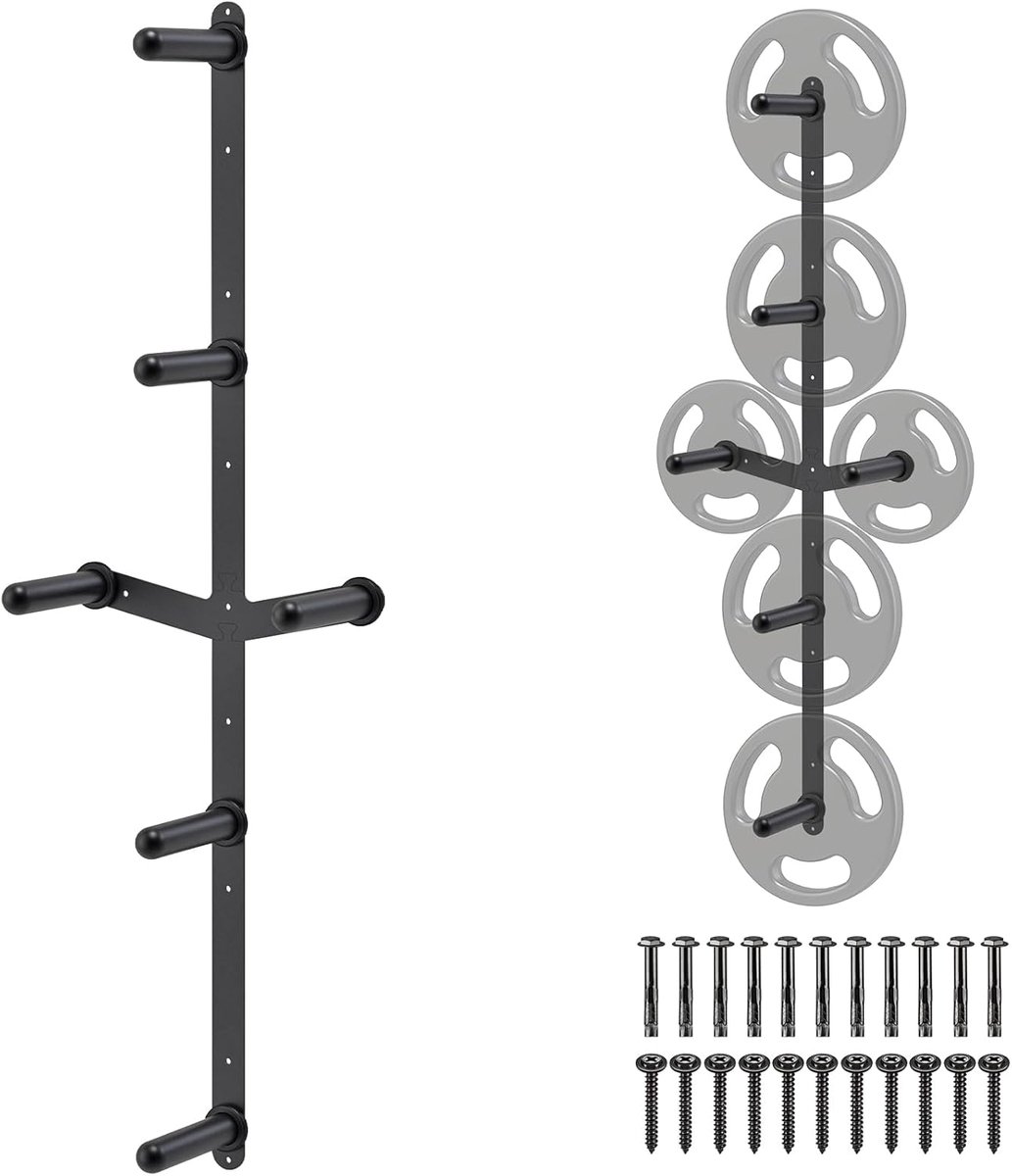 SnelShoppen - Wall Mounted Handle Disc Storage Rack, Langhantel Storage Rack met T-Bar Row Landmine Platform, 4-Pin en 2-Weight Wings, Eenvoudige Inst