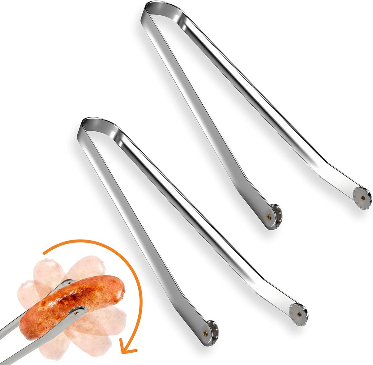 SnelShoppen - Set van 2 BBQ Tangen met Wielen, RVS, 36 cm, Omkeerbare Tangen voor Sausages, Groenten en BBQ, Ergonomische Handgreep, Ideaal voor Campi