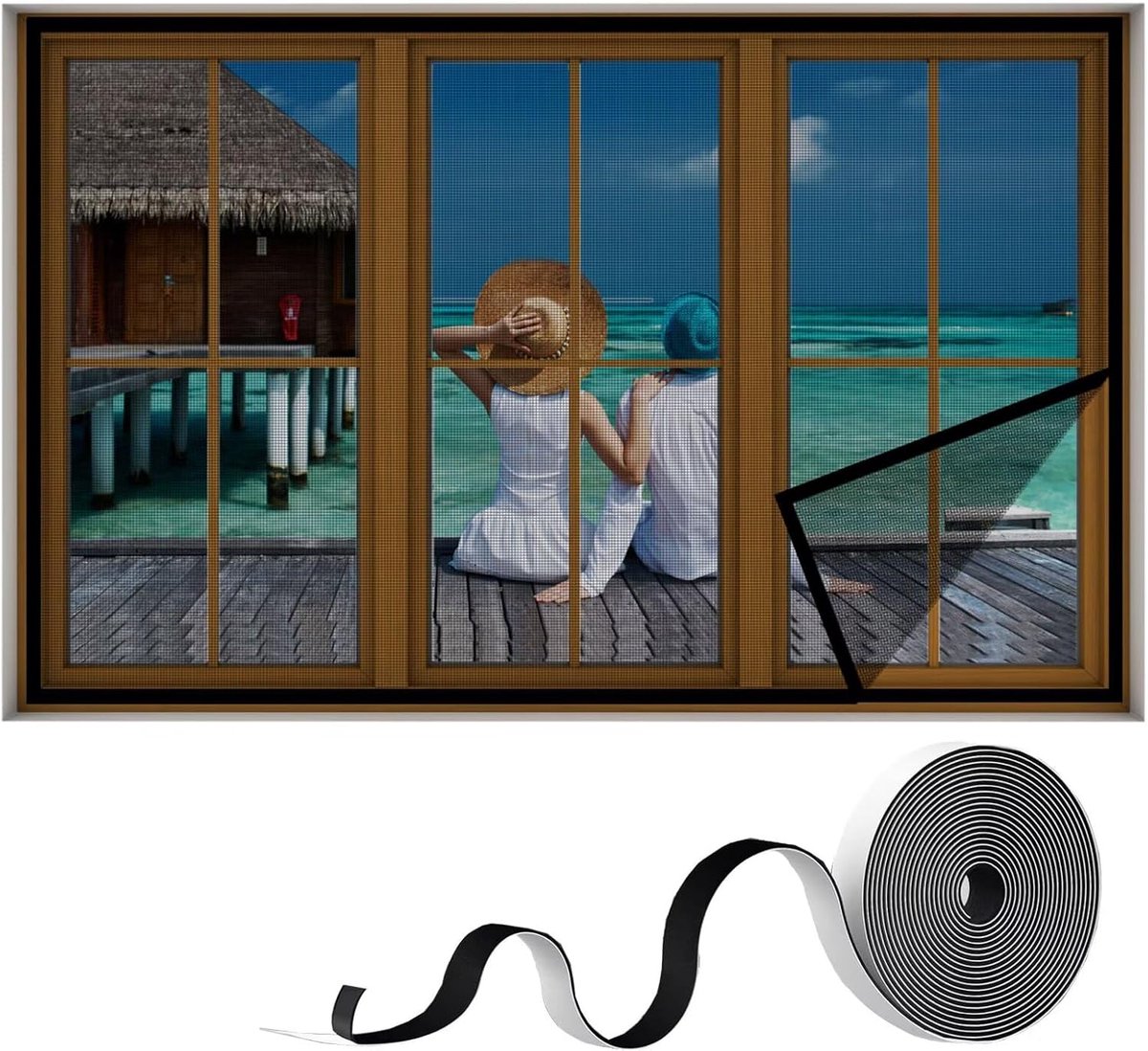 SnelShoppen - Fly Screen Raamgordijn 80x120cm - Vliegenhor voor Deuren met Klittenband - Muggennet voor Balkon, Terras en Slaapkamer - Zwart