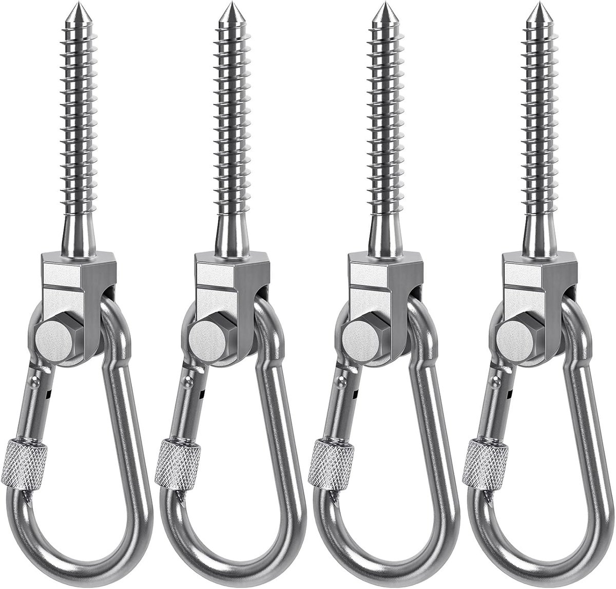 SnelShoppen - 4 Swing Beugels, Houten Stangen, M10 x 127 mm, Hammock Bevestiging met Karabijnhaak, Hangstoel, Schommel, RVS, Draaiende Bokszak, Plafon