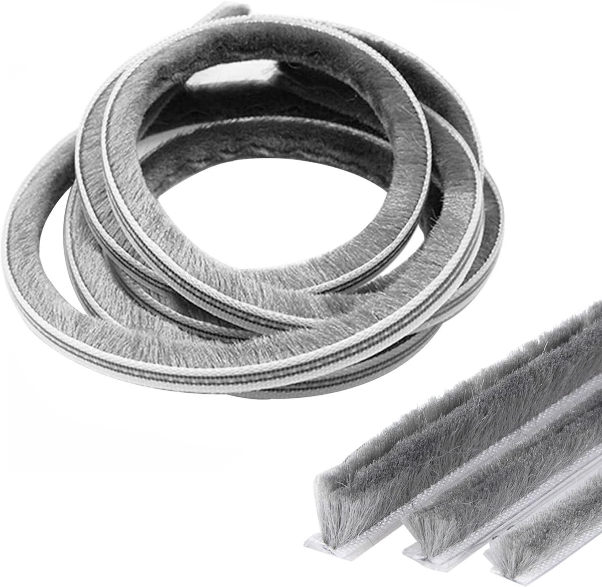 SnelShoppen - Zelfklevende Borstelafdichting Deur- en Raamsealingstrip 7 x 8 mm - 10 m - Winddicht, Stofdicht, Geluidsisolatie, Energiezuinig, Grijs