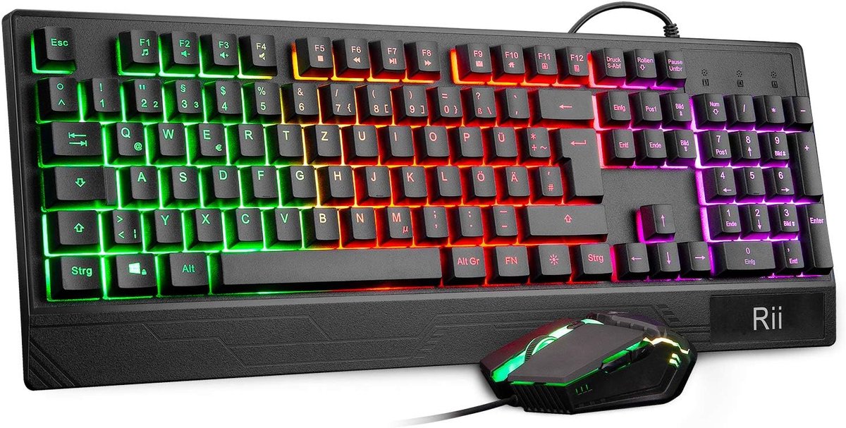 SnelShoppen - Gaming Toetsenbord en Muis Set met RGB Verlichting, QWERTZ (DE Indeling), Waterdicht, 3200 DPI, Verlichte USB Gaming Accessoires voor PC