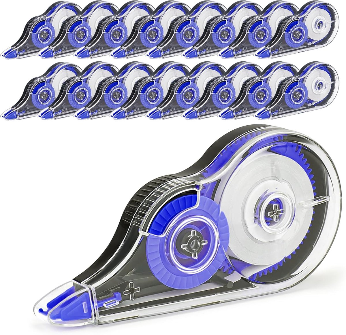 SnelShoppen - Pack van 16 Correctie Rollers Set, 12m x 5mm Correctietape, Beschermkap en Lijmroller, Kantoor, School, Thuis, Blauw