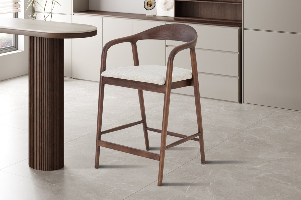 Rousseau Barstoel/Barkruk/Counterstoel 'Claire' in Essenhout walnoot Beige kleur - Gemonteerd