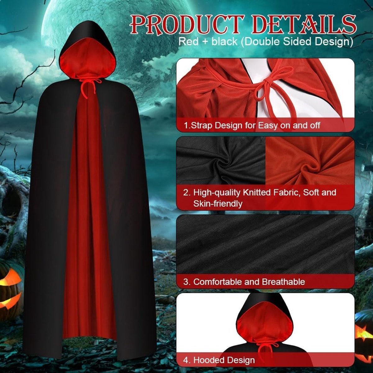 Unisex omkeerbare capes in zwart en rood voor volwassenen - Vampier en heks kostuum voor Halloween, kerst en carnaval