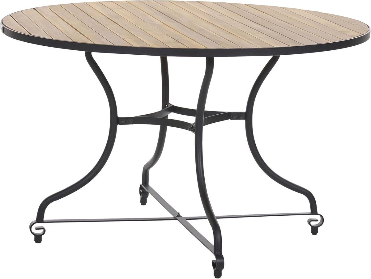 Ronde Tuin Eettafel - Buiten Tafel Acaciahout - Buiten Dineren - Roestbestendig Stalen Frame - 120x120x74 cm - Lichtbruin