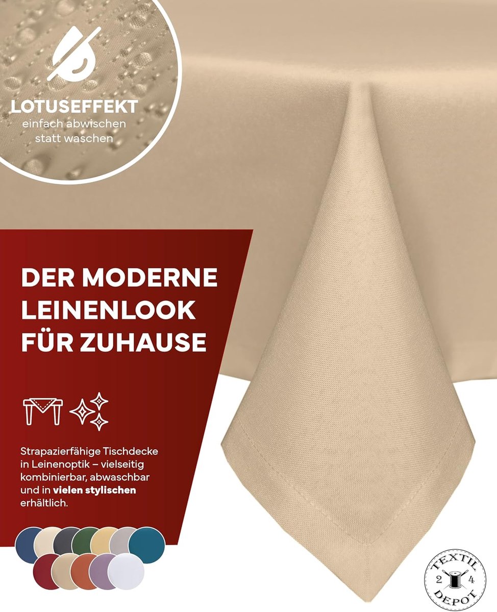 Tafelkleed Linnenlook - Outdoor Kleed - Beschermen Tafel - Lotus Effect - 160 x 260 cm - Zandkleur