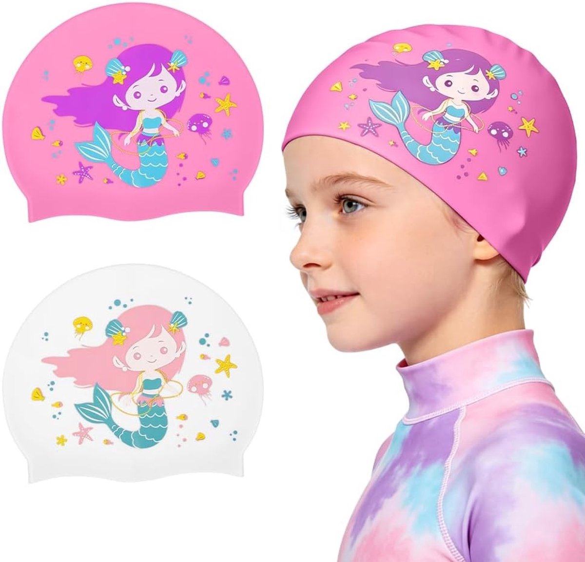 Zwemcaps voor Kinderen van 4-12 Jaar, Silicone Hoofdbescherming, Waterdicht en Antislip voor Zwemmen, Douchen en Badderen