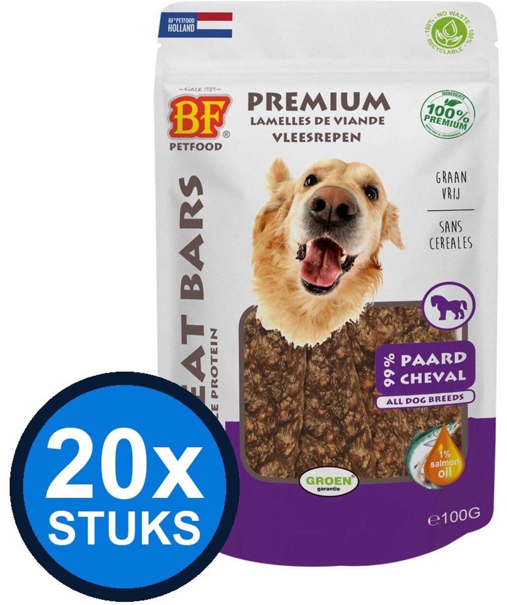 20x Biofood - meat bars paard (100% mono proteïne) 100gr - Hondenvoer Snacks - 100 g