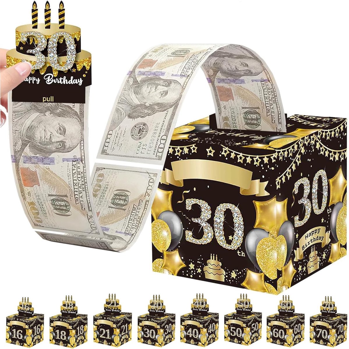 30e Verjaardag Gelddoos voor Cash Geschenken, Grappige Geld Trekdoos voor Volwassenen, Unieke Cadeaupresentatie voor Mannen en Vrouwen