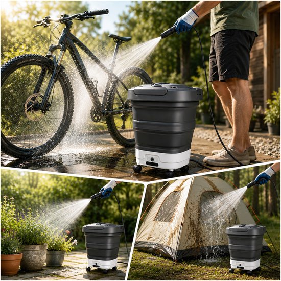 Opvouwbare Draagbare Hogedrukreiniger met 12L Watertank van WanderS - Draadloze Hogedrukreiniger met Wielen, 4-in-1 Sproeikop & Elektrische Sproeifunctie - Voor Auto, Tuin, Camping, Huisdieren & Thuis — afbeelding 4