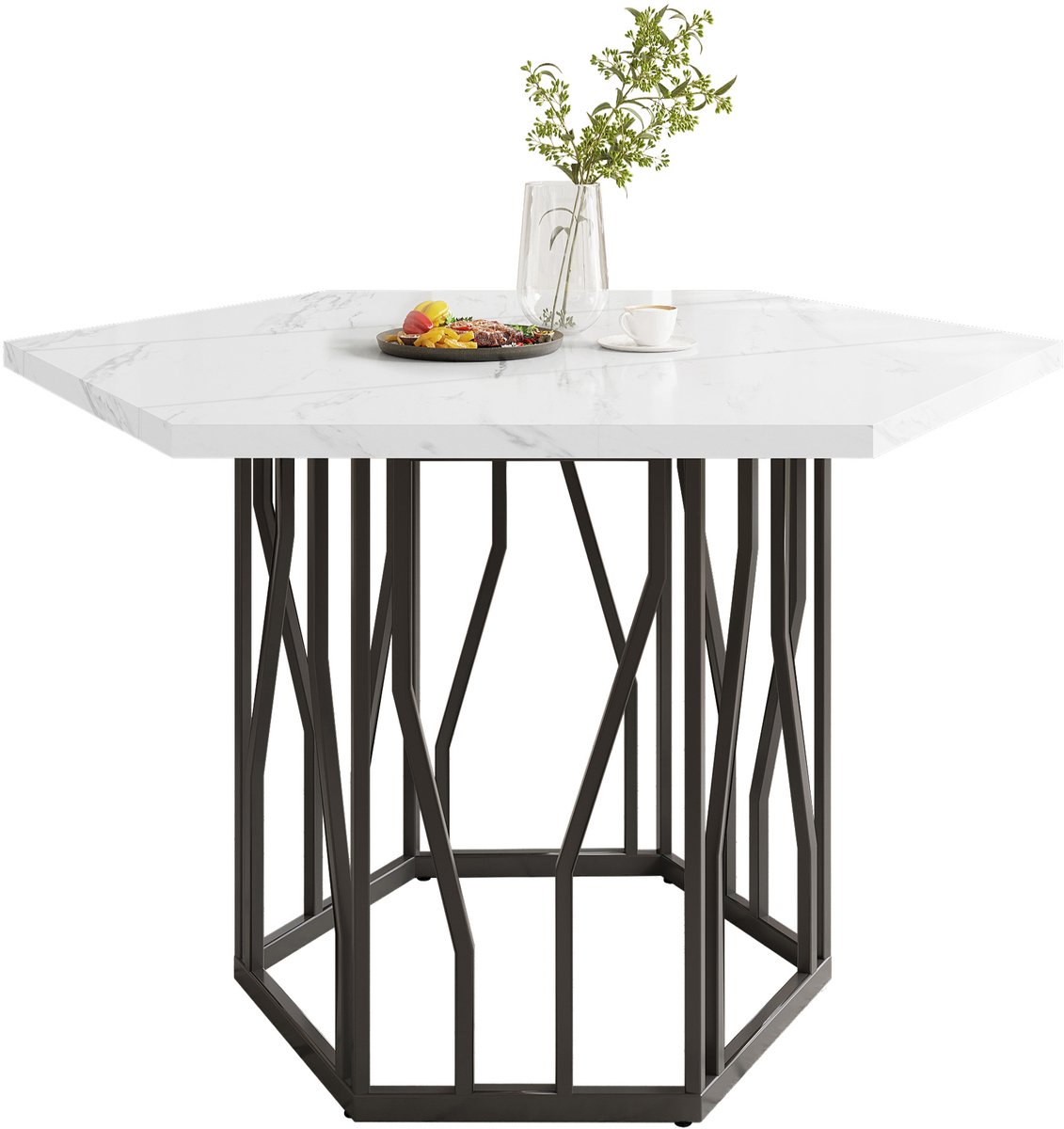 DESMIU Eettafel En Stoelen Set 115,5 x 100 x 75 cm - 5-Delig Met Zeshoekige Eettafel En 4 Fluwelen Stoelen - Voor Eetkamer - Hout En Metaal Groen
