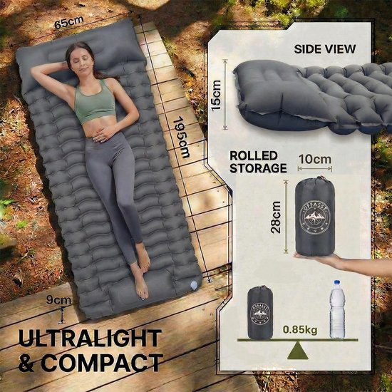 SnelShoppen - Ultralichte Campingmatras voor Volwassenen en Kinderen, Opblaasbare Isolatiemat met Voetpomp, Ideaal voor Kamperen, Wandelen, Strand en van Snelshoppen — afbeelding 3