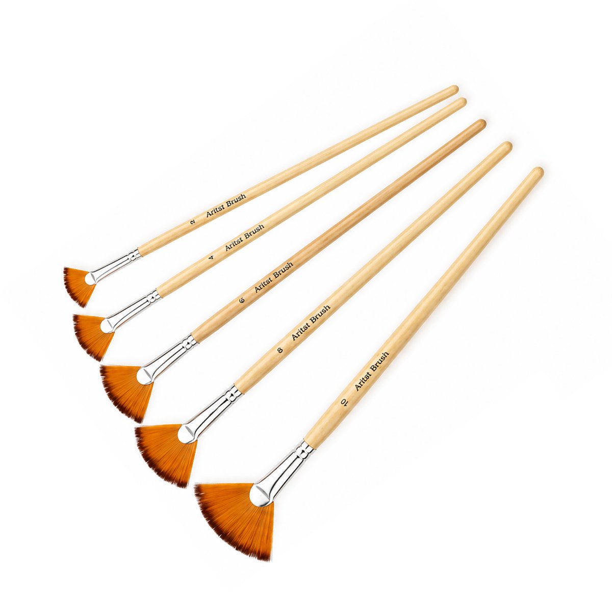 Arcana Art Waaierpenseel – set van 5 | Fan Brushes – Maten 2, 4, 6, 8 & 10 – Voor Acryl, Olie, Aquarel & Hobby