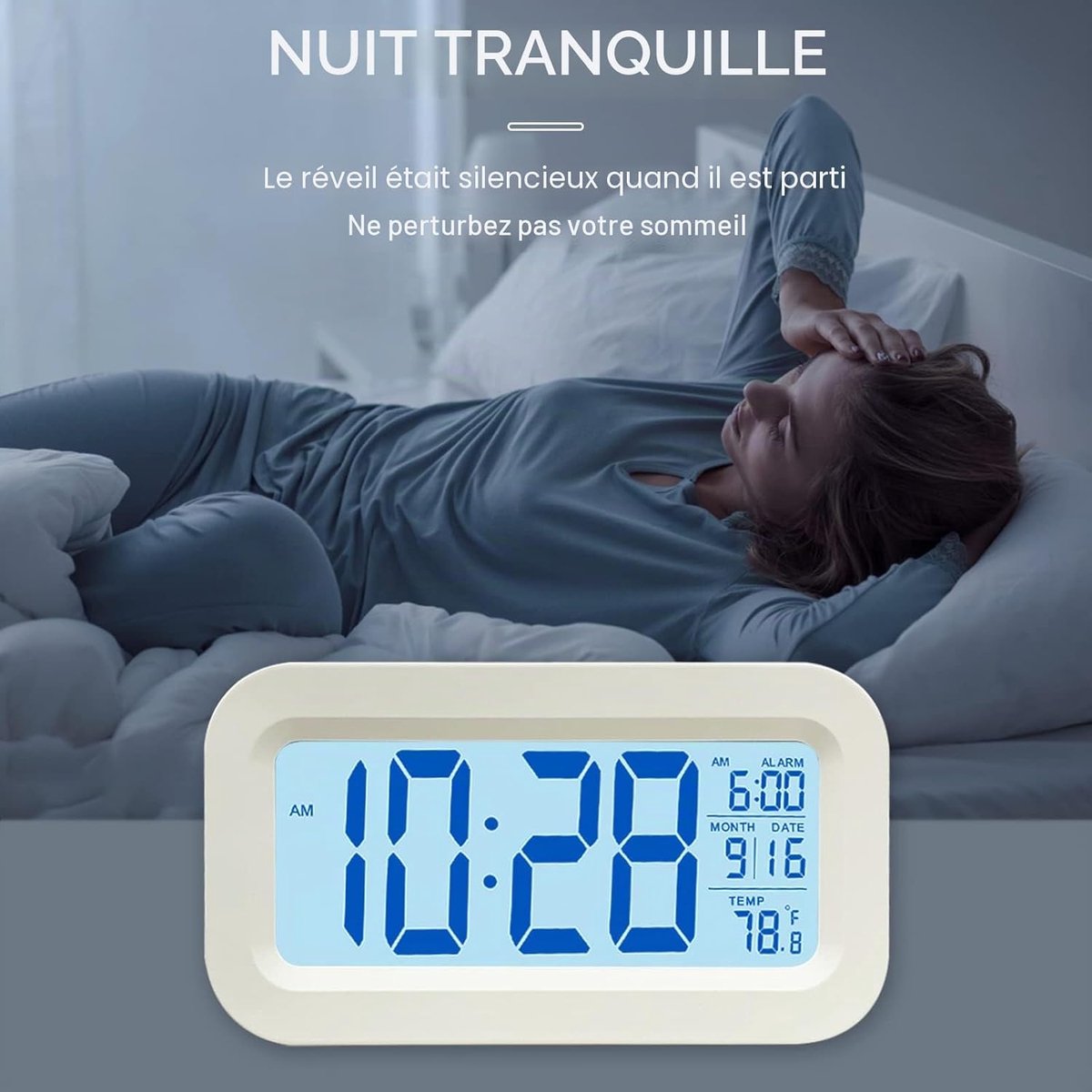 Digitale Wekker met LED Display - Wekker voor Slaapkamer met Temperatuur en Datum - Snooze Functie - Slimme Sensor Nachtlampje - Batterij - Wit