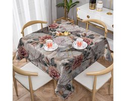 Tafelkleed Vierkant - Decoratieve Tafelhoes - Tafel Beschermen - Stijlvol Print Design - 152 x 152 cm - Bloemen Eiffeltoren