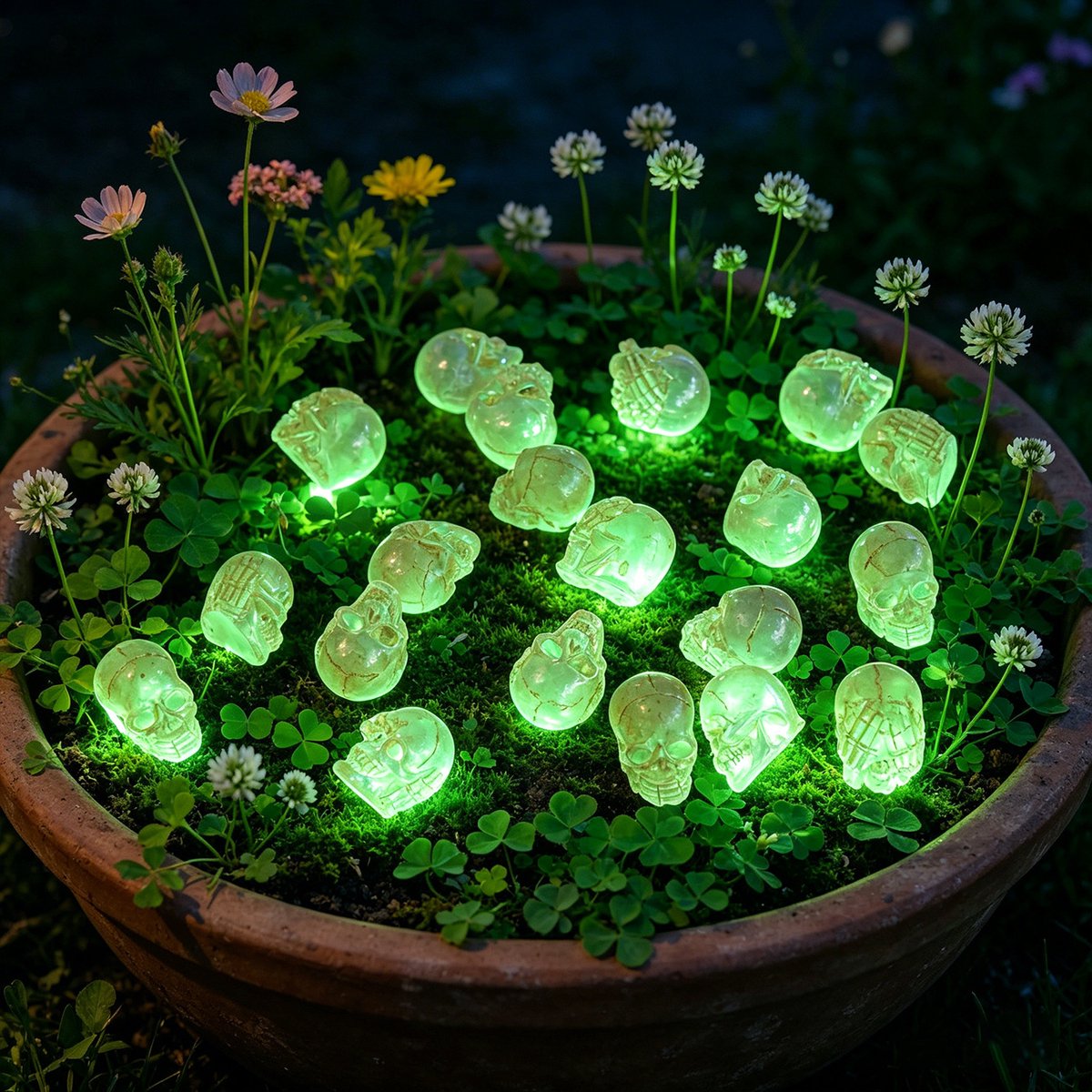 Ryoudavell - Halloween Miniatuur Schedel Set van 20 - Set van 20 - Lichtgevende Miniatuur Doodshoofden voor Halloween - Decoratie voor Bloempot, Terrarium en Micro Landschap